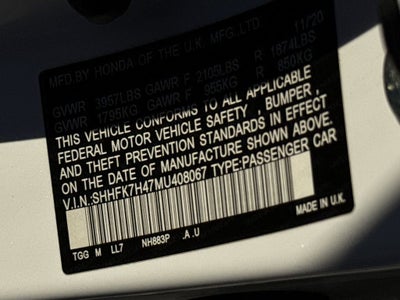 2021 Honda Civic Hatchback Sport